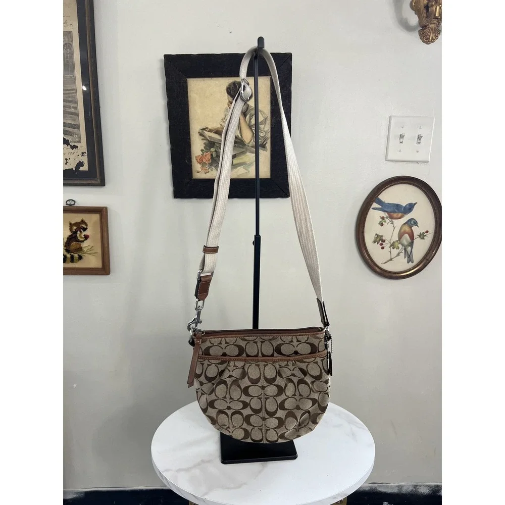 Coach Vintage Y2K Signature C Brown Canvas Leather Crossbody Shoulder Bag 91F